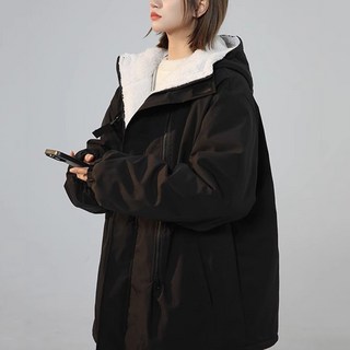 QEWBG 여성 겨울 루즈핏 퍼안감 점퍼 퍼플 두꺼운 코튼 자켓