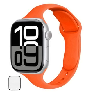 NUBASE 애플워치 호환 슬림 더블 단추 실리콘 스트랩, 오렌지