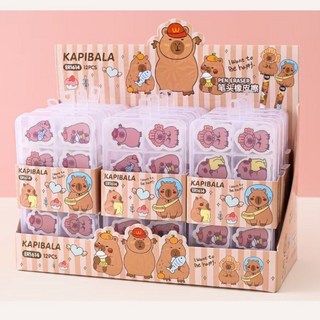 KAPIBALA 卡皮巴拉鉛筆帽橡皮擦 可愛造型 擦拭乾淨 12入組合, 1個, 卡皮巴拉