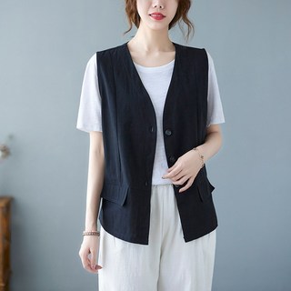[코코에보니]여성브이넥조끼/ 린넨여름조끼/여성조끼 베스트/VE-201