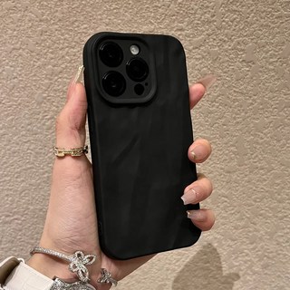 iPhone 15 Pro Max / 13 / 12 / 11 純色褶皺軟手機殼 (女), 1個, 黑色皺褶紋蘋果14plus