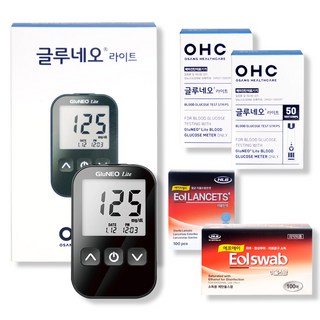 글루네오 라이트 혈당계 + 시험지100매 +채혈침110개+메디위 알콜솜 100매 [메디위출고], 글루네오라이트, 1개