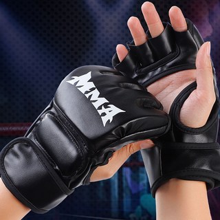 成人半指拳擊手套 散打泰拳MMA格鬥UFC拳套 男女通用款 打沙袋訓練專用, 黑色MMA款【成人半指】, 1個