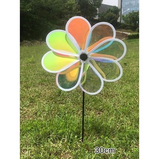 【開發票/統編】炫彩透明反光風車 樓盤別墅景區裝飾 幼兒園戶外旋轉八葉小風車 五顏六色花 防水防曬派對裝飾960112, 30厘米彩膜風車1支, 1個