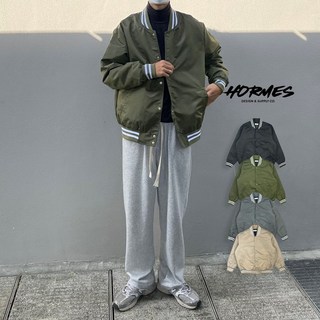 HORMES 秋冬新款素面復古鋪棉多色寬鬆落肩風衣棒球外套