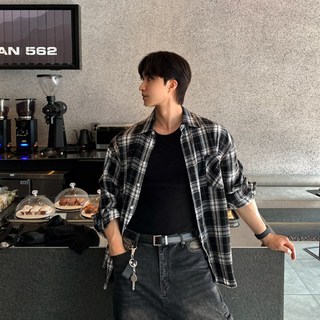 남성 봄가을 셔츠 구김 없는 루즈핏 캐주얼 베이직 긴팔 체크 남방 캐주얼 코트