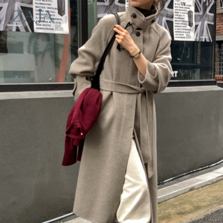 ZAJA 여성 가을 겨울 루즈핏 고퀄리티 싱글버튼 카라넥 롱 코트 모직 트렌치코트