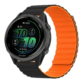 가민워치 55 165 570 베뉴 어프로치 호환 베이직 마그네틱 자석 스트랩 시계줄, 1개, 블랙/오렌지