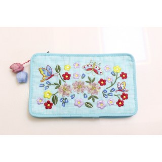 전통 모시 꽃자수 파우치 통장지갑