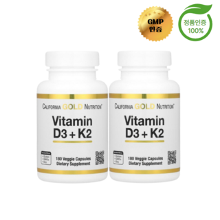 1+1 캘리포니아 골드 뉴트리션 비타민D3 + K2 베지 캡슐 180정, 2개