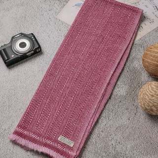 快快慢慢手作坊 窄版喀什米爾羊毛圍巾 人字紋磚紅 脖圍 手工機織