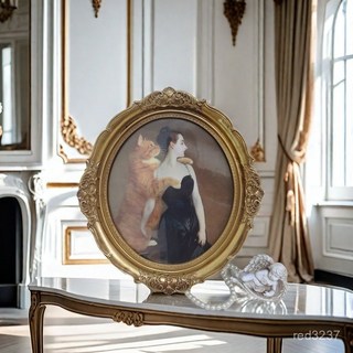 建誼裝飾畫框 美式客廳裝飾畫 歐式法式藝術沙發背景牆掛畫, 1個, 貓女郎外徑35*38內徑25*29CM,常規