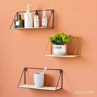 創意墻上置物架免打孔壁掛式客廳臥室宿捨床頭浴室墻壁裝飾收納架墻上置物架 牆壁置物架 壁掛置物架 牆上置物架 牆壁架 WO, 無背日式大號黑色,1層