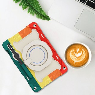 갤럭시 탭S8플러스 컬러풀 핸들 펜수납 스트랩 케이스, 블랙