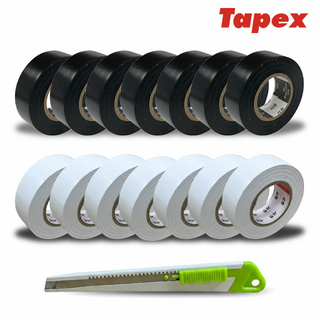 서통테이프 UL인증 PVC 심플 전기 절연 사계절 전기테이프 흑색7개+백색7개 세트 커터칼 포함, 14개