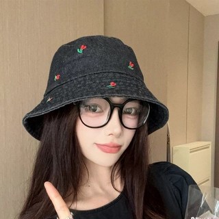 可愛帽子 牛仔春夏漁夫帽 夏季刺繡顯臉遮陽防曬愛心盆帽 復古水桶遮陽帽