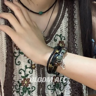 復古民族風星星珠子真皮編織手鍊女情侶禮物可調節手環手飾品