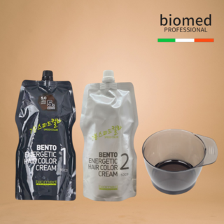바이오메드 벤토 에너제틱 7분 스피드 새치 염색약 500g + 시술도구 (미용실용 대용량 흰머리 염색약), 5.0 내추럴브라운 + 염색볼, 1개