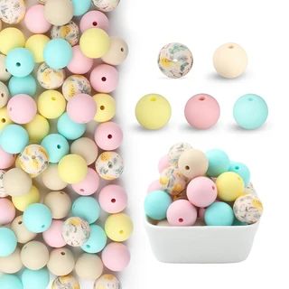 수예 10/20/30Pcs 12mm 라운드 실리콘 비즈 세트 진주 DIY 체인 목걸이 만들기 펜 페르시 보석 공예 장식, 03 15MM 10pcs, 14 Set 18