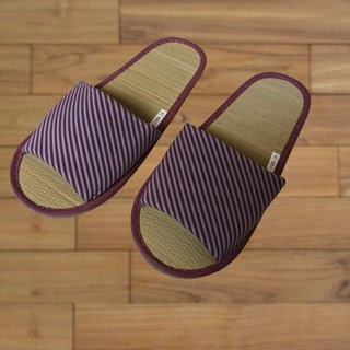 e鞋院 MIT經典線條草蓆室內拖鞋, 線條咖紫27.5CM, 1個