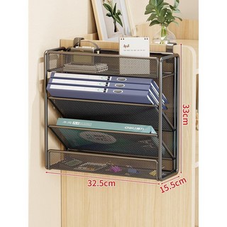 掛式金屬文件架 五層報刊雜誌壁掛收納架 辦公用品書立架資料架 辦公/家用兩用 加厚鋼材960112, 四層黑色配3cm寬掛鉤+粘貼鉤*2, 1個