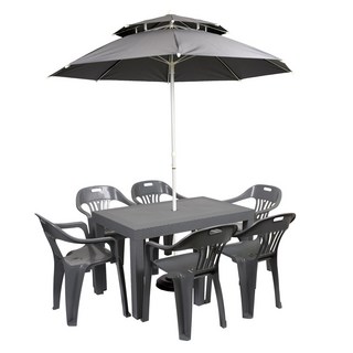 지오리빙 국산 원터치 파라솔세트 라탄테이블 74120 의자 6인세트 야외용 테이블의자, 그레이, 6인세트/원형지지대, 하이의자6개