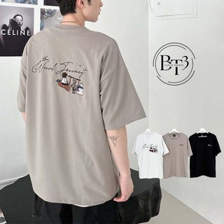 BT3 韓國新款 刺繡野營生火五分袖T恤 露營風短T 素T 寬鬆五分袖 情侶裝 情侶T 短袖上衣 MT132, 黑,L