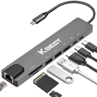 USB C타입 허브 8in1 멀티허브 4K HDMI 노트북, 그레이, 1개