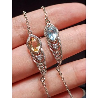 天然黃水晶 托帕石 925銀 羽毛設計手鍊