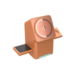 多功能無線充電座，手機/耳機/手錶三合一充電，簡約設計，智能快充, 橙色, 1套