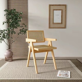 原版整裝昌迪加爾椅，北歐藤編設計師款，家用實木靠背餐椅，白蠟木單人椅, 1個, 原木色藤編