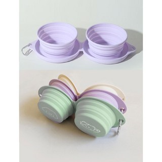 지크로스 반려동물 물그릇 밥그릇 야외 산책 접이식 일체형 2구 식기, 1개, 퍼플