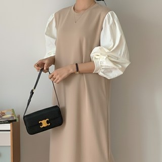 수엠W 여성 빅사이즈 임산부 롱원피스 하객룩 모임룩 데일리 원피스 C14 모노톤배색원피스