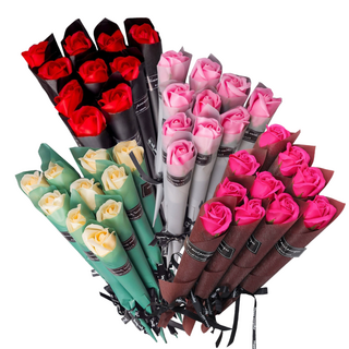 비누꽃 장미 한송이 꽃다발 졸업식 입학식 성년의날 생일 기념일 선물용 조화 인테리어 소품, 1개, 비누꽃장미(10송이 1set) 체리로즈