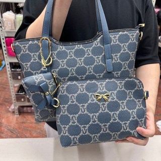 KC 藍色V字滿版托特包三入組 防刮手提肩背包 #6064