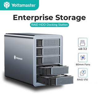 Yottamaster 5 Bay USB3.1 외장 HDD 인클로저 하드 드라이브 타입-C SATA SSD 80TB FS5C3, 5Bay USB-C No RAID, 1개