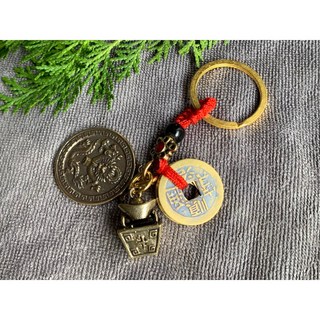 【畫意坊】龍 五帝錢 龍有錢 吊飾 開運招褔招財平安吉祥 隨身辟邪黃銅鑰匙圈吊飾, E款 龍牌+五帝錢 吊飾, 1個