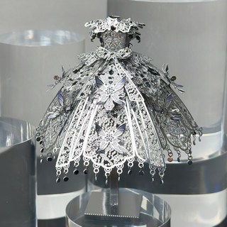 MARS益智玩具 告白婚紗 拼酷 MU藝模 3D立體金屬拼圖 DIY金屬模型, 1個, 銀月禮裙-銀色版