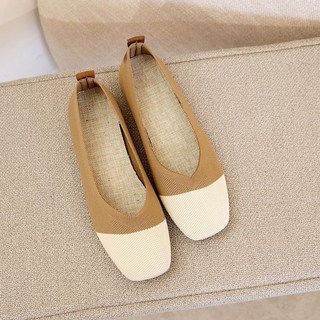 枕邊玩物 單鞋女 面試鞋 包鞋 正式鞋 止滑耐穿 豆豆娃娃鞋 針織方頭一腳蹬拼接軟底休閑奶奶鞋