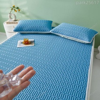 涼蓆保潔墊 冰絲涼蓆 涼感乳膠涼蓆 乳膠涼墊 涼席 保潔墊床包 平單式保潔墊 雙人涼蓆, 乳膠涼蓆-天藍,5尺雙人150*200cm單涼蓆