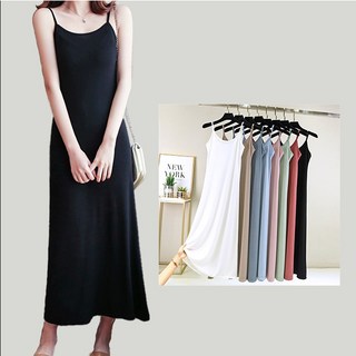 SISI長款冰絲涼感連衣裙 D23051 親膚圓領素面無袖細肩帶居家洋裝長裙打底裙背心裙內搭外穿顯瘦修身, 孔雀藍,XL, 孔雀藍