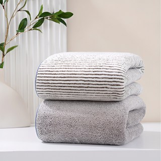 유루카 호텔 대형 바스타월 수건, 1세트, [그레이 + 스트라이프]