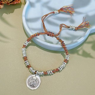 白沙屯媽祖過爐開光手工編織手鏈，新中式彩繩腰纏萬貫手串，碎銀招財貓大象手鏈，文藝復古平安吉祥