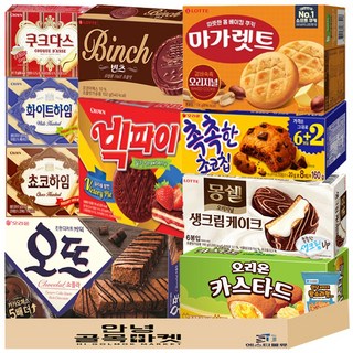 사무실 과자 세트 10종+1 오뜨 쇼콜라 몽쉘 생크림 빅파이 마가렛트 카스타드 빈츠 촉촉한초코칩 쵸코하임 화이트하임 쿠크다스 소라과자, 1개