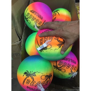 PVC沙灘排球 水上排球 充氣彩虹排球 九寸22cm彩排球 橡膠球 沙灘遊玩必備, 1個, 九寸彩虹排球22cm圖案隨機