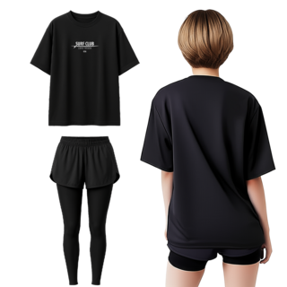 TST 여름 워터파크 물놀이 수영복 상하 세트 여성 오버핏 반팔 래쉬가드+3부 보드숏 워터 레깅스, L, 서프클럽롱비치USA832+3부9부