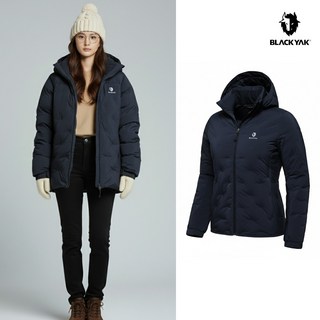 [백화점 출고] 블랙야크 패딩 여성 튜브 후디 다운 자켓 네이비 탈부착 후드 웰딩 숏 점퍼