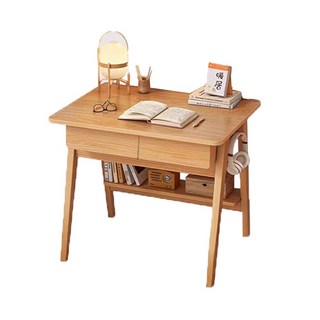 簡約風木質書桌，附抽屜置物架，學生辦公桌，穩固耐用, 橡膠木色