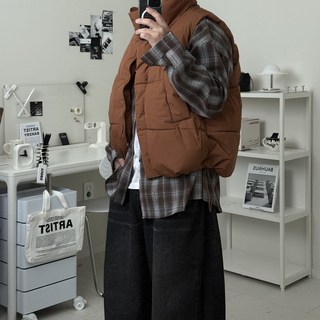 르위 오버핏 무광 스트링 조끼패딩 빅사이즈 숏 겨울점퍼