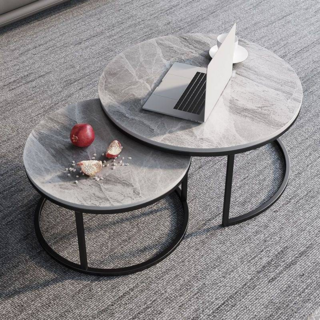 대리석거실테이블 80+60CM 원형티테이블, 그레이